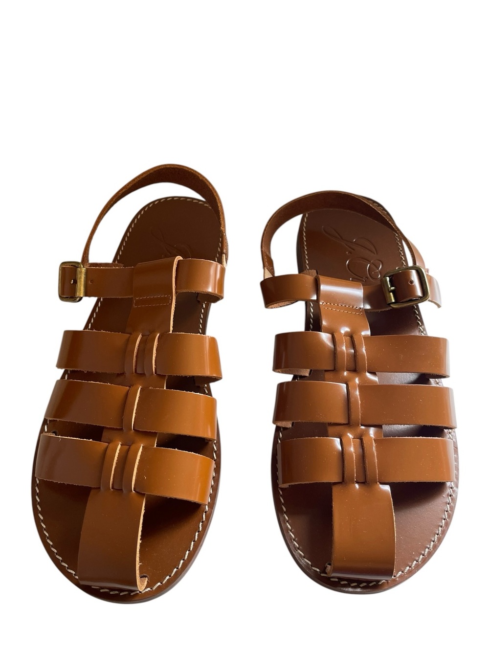 J. Crew Fisherman Leather Sandals in Shiny Spazzolato Leather Golden Hickory NEW